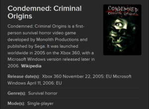 Condemned: Criminal Origins released in 2005