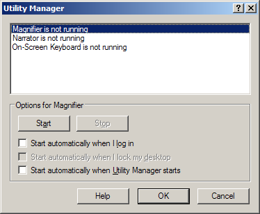 Utility Manager dialog with Magnifier off